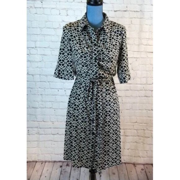 Laundry Shelli Segal Dresses & Skirts - Laundry Shelli Segal Dress Black Tan Shirt Ruched Bust & Belt 3/4 Sleeve Size 8